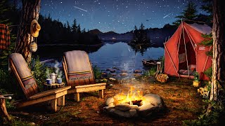 Campfire by the Lake Ambience with Crickets Owls Water amp Night Sounds for Relaxation amp Sleep [upl. by Ratcliffe]