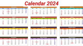 Calendar 2024 with Holidays  Kalendar 2024  Hindu festival with holidays 2024  New Calendar 2024 [upl. by Yragerg]