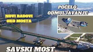 Beograd SAVSKI MOST radovi na pripremnom placu kod mostaskidanje šinakrenulo odmuljavanje sa broda [upl. by Frederich499]