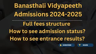 Banasthali Vidyapeeth Entrance Results 2024 [upl. by Annnora]