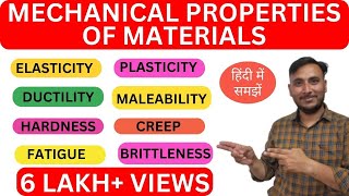 Mechanical properties of materials in hindi हिंदी  Elasticity  plasticity  Hardness in hindi [upl. by Anrym593]