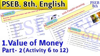 1 Value of Money Part  2 Activity 6 to 12 8th English PSEB  PSEB 8th [upl. by Immaj]