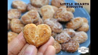 Little Hearts Recipe  Little hearts biscuits from scratch  French palmiers recipe from scratch [upl. by Shoifet]