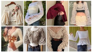 Crochet sleeve designs and crochet crop shirt design ideas [upl. by Ardath]