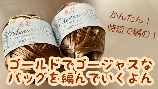 抗菌アンダリア ３玉【かぎ針編み】かんたん時短ゴールドなバッグの編み方 ✩ Crochet Bag [upl. by Allemrac]