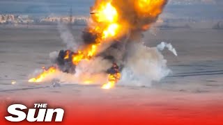 Huge explosions as Ukrainian forces wipe out tank convoy with US javelins [upl. by Colas869]