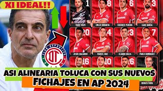 ✅💥XI IDEAL  ASI ALINEARIA TOLUCA CON SUS NUEVOS FICHAJES EN EL APERTURA 2024 [upl. by Ramuk]