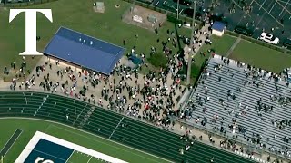 Aerials show Georgia officers responding to high school shooting [upl. by Medrek236]