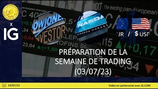 Préparation de la semaine de trading sur CAC40 DAX40 EURUSD DJ30 NASDAQ100 BITCOIN 030723 [upl. by Amme676]