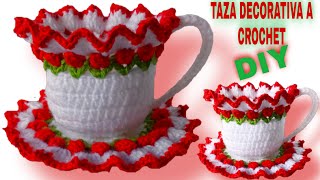 Taza DECORATIVA tejida a CROCHET TUTORÍAL [upl. by Ymer512]