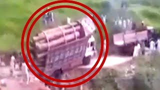 SHOCKING Heavily Loaded Truck Rolls on Landsliding Mountain [upl. by Abixah]