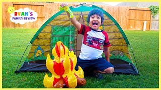 Ryan Pretend Play Camping and Fishing in the Backyard with Ryans Family Review [upl. by Sirehc]