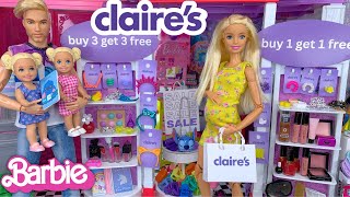 Barbie Doll Family Mall Shopping at Claires and Book Store [upl. by Ardnaet]