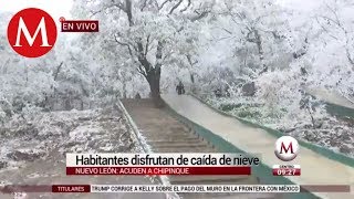 Habitantes de Nuevo León disfrutan de caída de nieve [upl. by Rozamond]