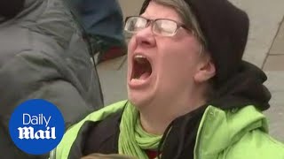 Moment emotional woman yells as Trump is declared President of the US  Daily Mail [upl. by Nerek]