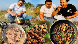 Traditional Nepali food DHIDO with Pork Curry🇳🇵Outdoor cooking [upl. by Otreblon]