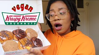 NEW Krispy Kreme Vegan Doughnuts taste test  VEGANUARY 2022 [upl. by Ahsiena]