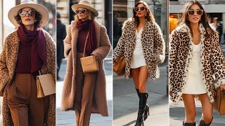 Winter Street Fashion in Italy Winter Outerwear Trends and Timeless Leopard Print Fashion [upl. by Kolivas]