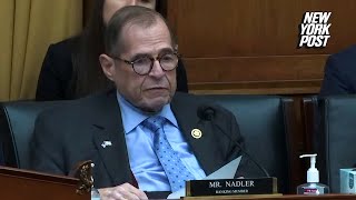 Rep Nadler speaks during hearing shortly before being pictured with head down eyes closed [upl. by Marcie]