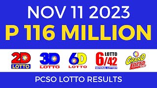 Lotto Result November 11 2023 9pm PCSO [upl. by Ard901]