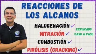 🏅REACCIONES DE LOS ALCANOS Halogenacion nitracion combustion y pirolisis o cracking [upl. by Galen]