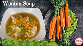 Vegetable Wonton Clear Soup Recipe  Veg wontons  Easy homemade wonton soup Delish Kitchenette [upl. by Lerraj]