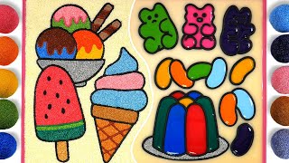 Drawing and Coloring  Ice cream Pencils  Gummy bear HARIBO Jelly Painting  Satisfying Video [upl. by Aiel]