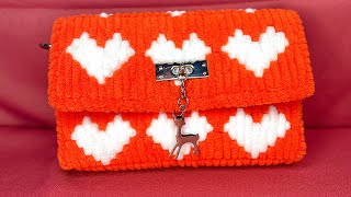 DIY Heart shape bag tutorial  plastic canvas  EsthonCrochet [upl. by Nirrat]