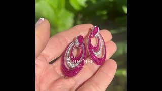 InvisiblySet BaguetteampRound Cut Ruby Diamond Crescent Drop Earrings [upl. by Aknayirp]