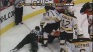 Andrew Ference vs Scott Hartnell Mar 29 2009 [upl. by Onimixam]