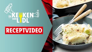 Ovenschotel met gehakt prei amp knolselderpuree I Lidl België [upl. by Lekim]