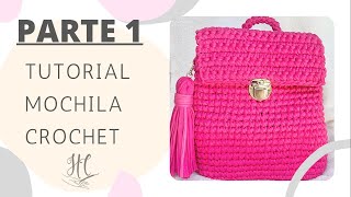 MOCHILA TEJIDA CON TRAPILLO Parte 1  Tutorial Hebras Crochet [upl. by Ihskaneem]