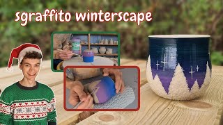 How To Do Sgraffito On Pottery  making a winterscape cup [upl. by Ardnuaed]