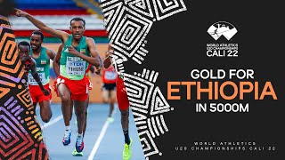 Yihune battles hard for 5000m gold  World Athletics U20 Championships Cali 2022 [upl. by Dalt]