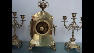 JAPY FRERES Mantel Clock SET France Antique Chime Candelabras BRONZE FRANCE [upl. by Clareta]