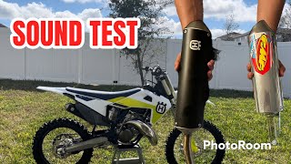 Husqvarna TC 125 FMF Shorty Vs Stock Pipe sound test Fuel Mx [upl. by Nimrac106]