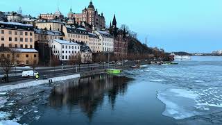 Stockholm Walks Södermalm shoreline to Vasagatan during winter sunrise [upl. by Yolanthe]