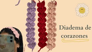 Diadema de corazones Tutorial crochet [upl. by Yddet]