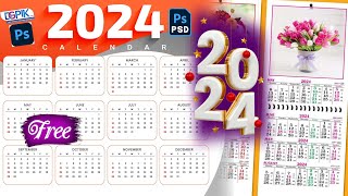 New Year 2024 Calendar PSD Template Design [upl. by Llahsram353]