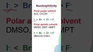 nucleophilicity order in protic and aprotic solvents [upl. by Charmain]