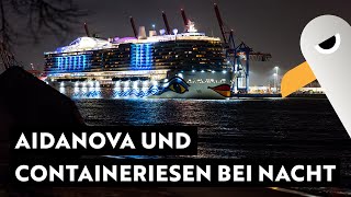 AIDAnova 🛳️ und Containerschiffe 🚢 Hafenflair bei Nacht ⚓️ Hamburg Hafen Live [upl. by Repotsirhc]