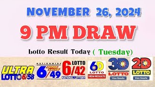 PCSO LOTTO RESULTS 9PM DRAW  Nov 26 2024 642 649 658 [upl. by Hieronymus724]