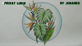 Bunga Burung Cendrawasih  How to Draw Bird of Paradise flower and Monstera for the beginning 1195 [upl. by Noved]