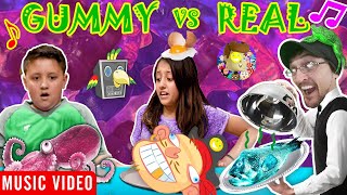 GUMMY vs REAL 🎵 Raptain Hook FV FAMILY GUMMY FOOD vs REAL FOOD CHALLENGE Sis vs Bro Music Video [upl. by Aneeras705]