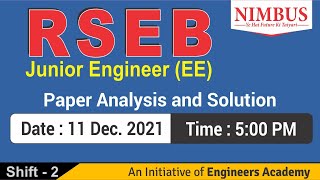 RSEB JE 2021 Paper Analysis amp Solution Electrical Engineering Date  11 Dec 2021  Live  500 PM [upl. by Einhoj796]