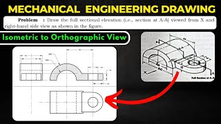 Isometric to Orthographic  Problem 3  Conversion of Isometric to Orthographic View  ME Drawing [upl. by Enida412]