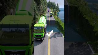 Mixer trucks vs massive water pit 37 carsvswaterpit doubleflatbedtrailertruckvsspeedbumps [upl. by Oirotciv]