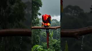 🌧️ Scarlet Macaw Protects Chicks from Heavy Rain 🌿 protectivemother ScarletMacaw BirdWatching [upl. by Lattie]