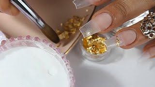 uñas acrilicas efecto cristal con hoja de oro real totalmente encapsulada ❤️ [upl. by Acilejna]