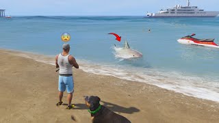 Franklins Shark Encounter in GTA V  Chop Wasnt the Only Jaws on the Beach [upl. by Dnomed]